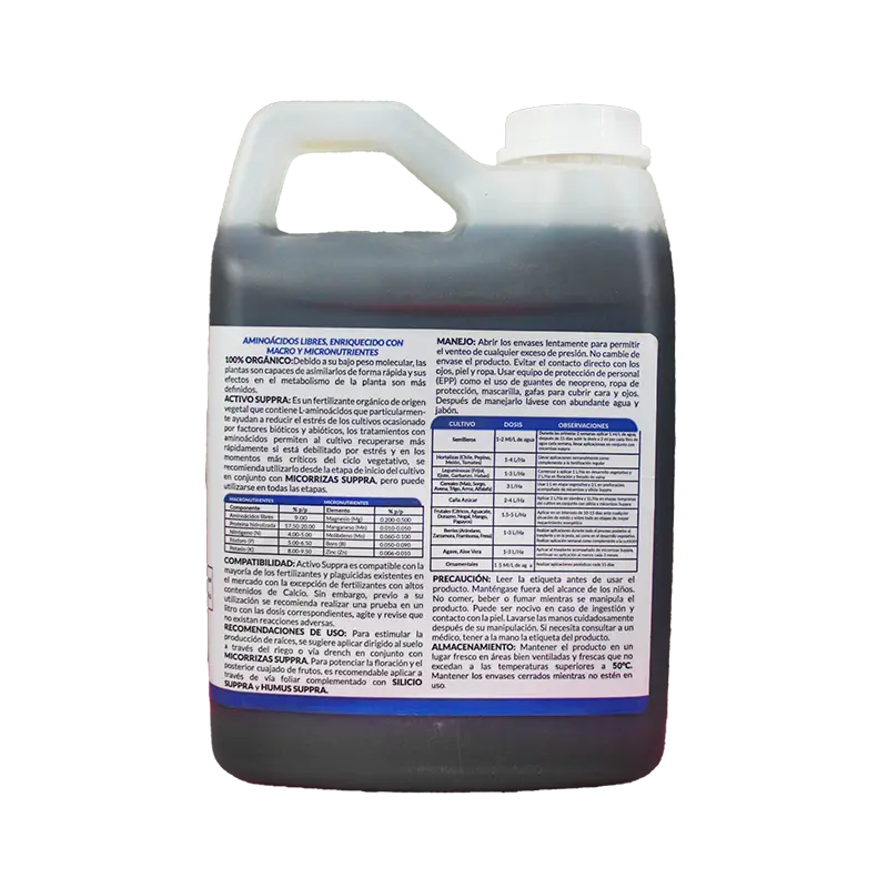 AMINO SUPPRA DE 1L bioestimulante orgánico, etiqueta trasera