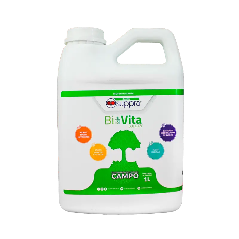 Biovita, bioestimulante organico con algas marinas adicionado con macro y micro nutrientes, garrafa 1L